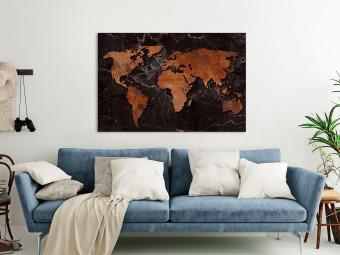 Canvas Copper Map (1-part) wide - world map on a dark background