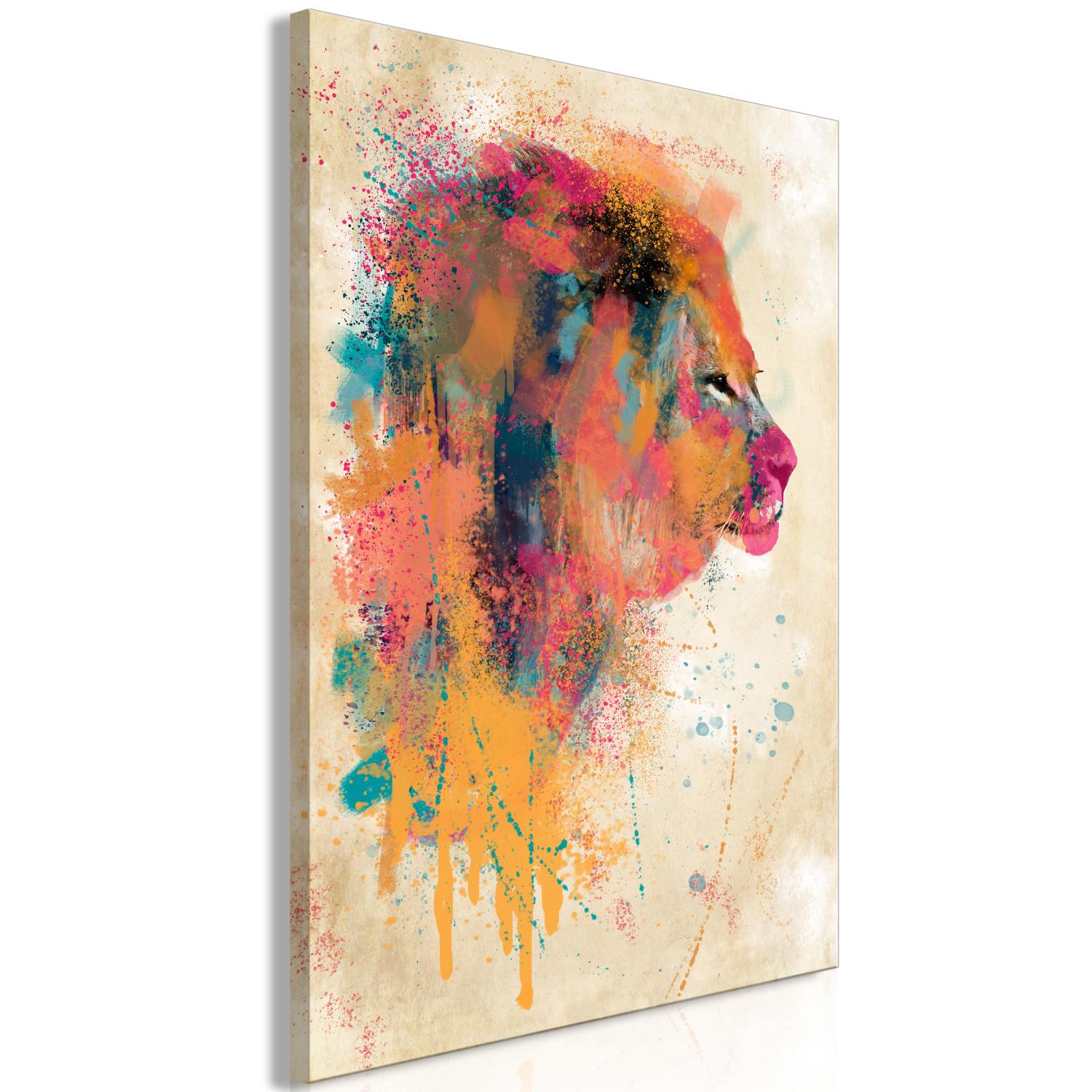 Canvas Watercolor Lion (1-part) vertical - futuristic colorful animal