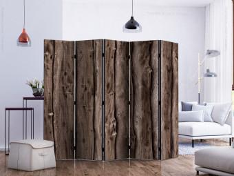 Room Divider Wooden Melody II (5-piece) - background with brown-painted boards