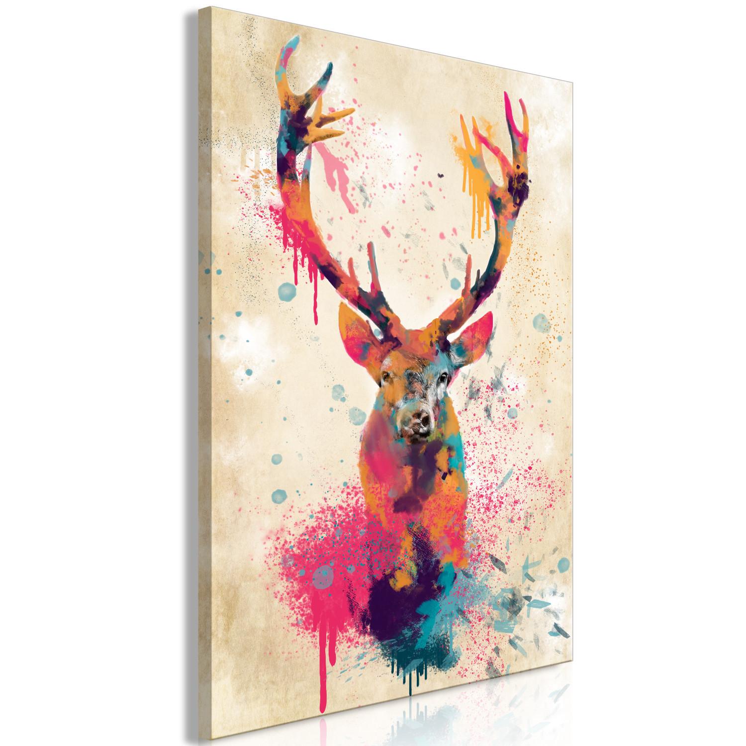 Canvas Watercolor Deer (1-part) vertical - abstract colorful animal