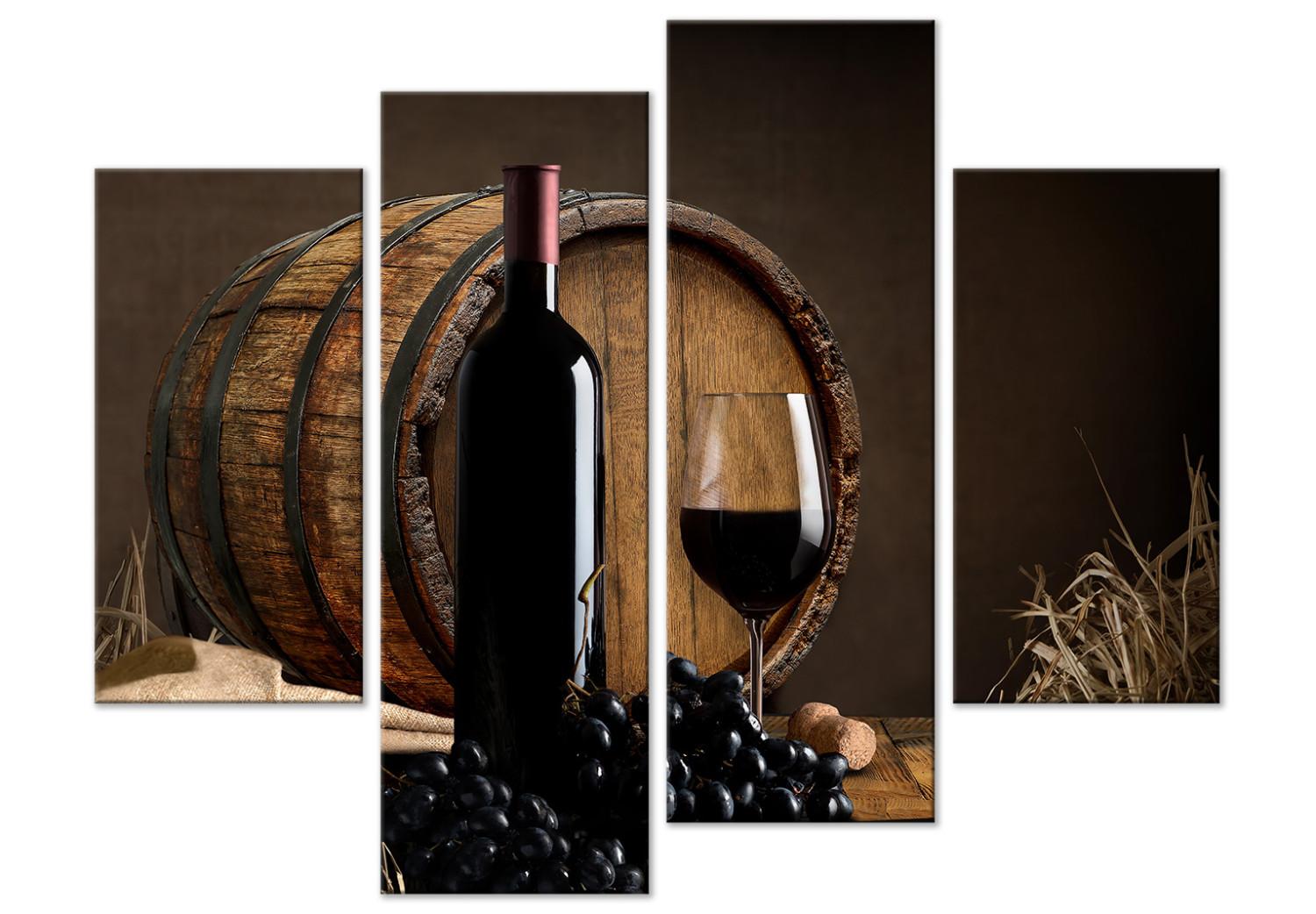 Canvas Fruitful Summer (4-part) - still life of wine and wooden barrel