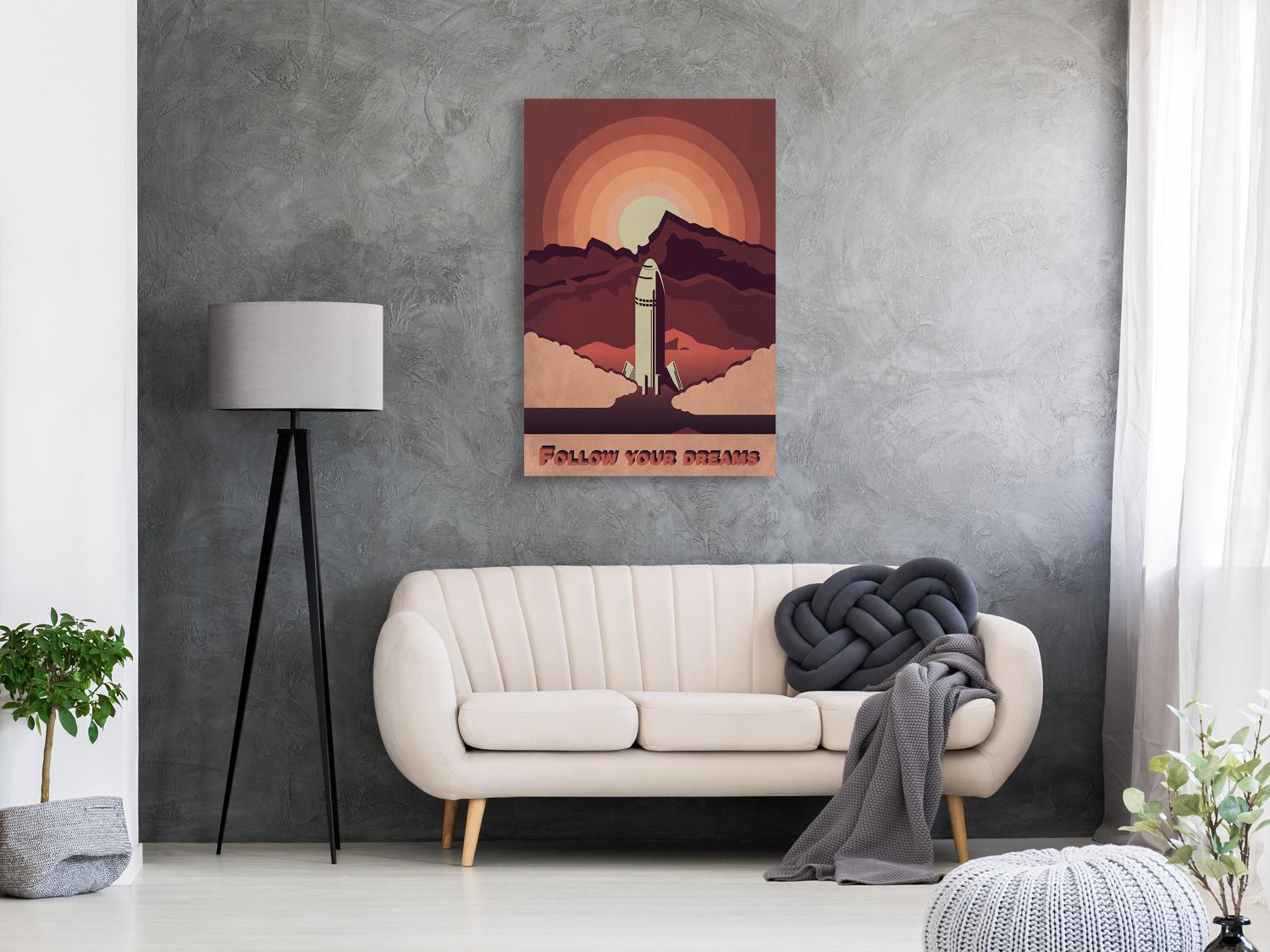 Canvas Follow your dreams - a cosmic landscape with an English inscription