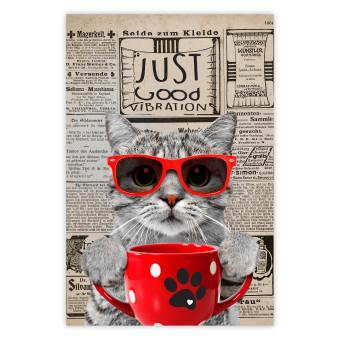 Poster Cat with Coffee - funny composition with domestic pet and text in the background