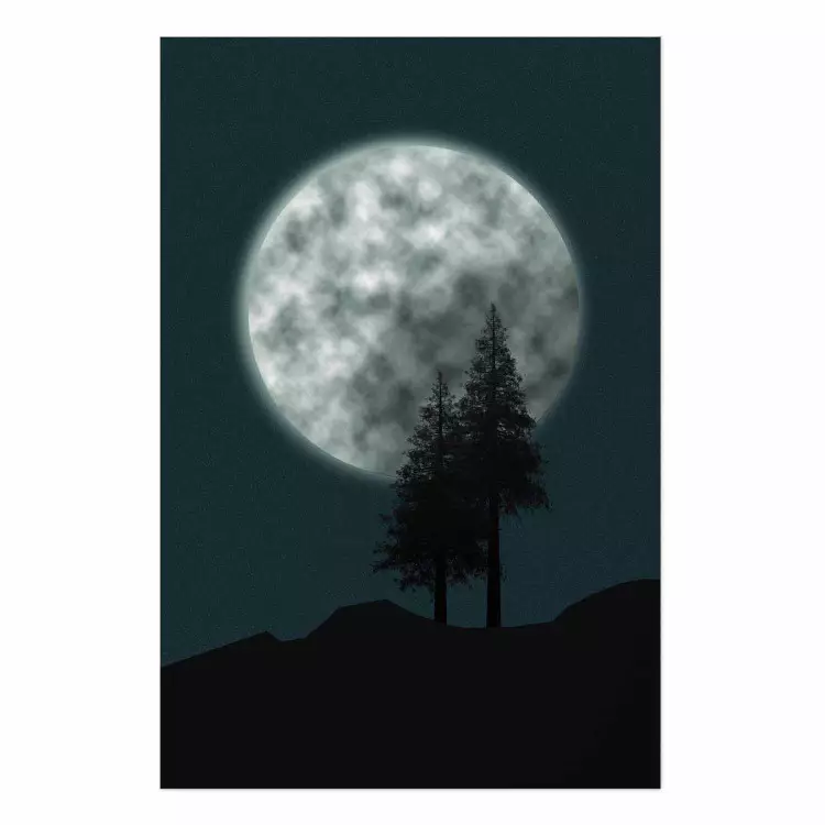 Poster Beautiful Full Moon - sky and forest tree landscape against the night backdrop
