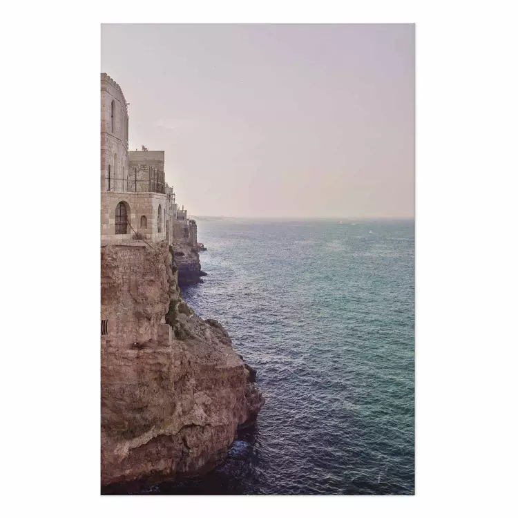 Poster Turquoise Coast - cliff and architecture against seascape backdrop