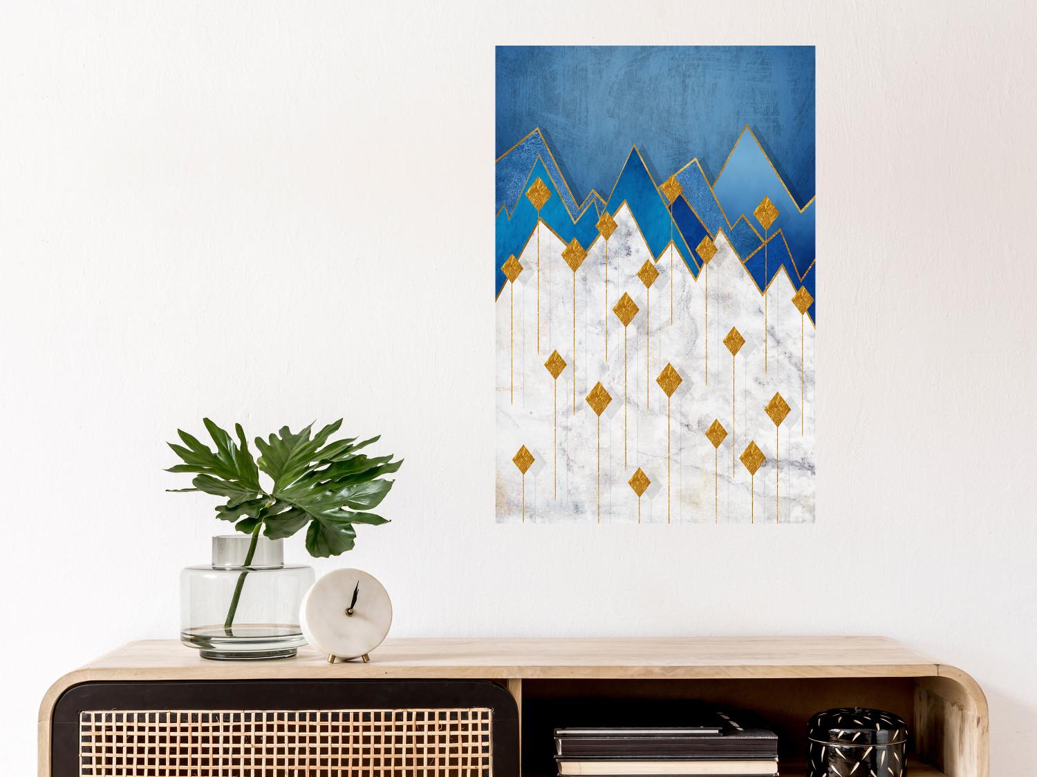 Poster Snowy Land - geometric abstraction with winter mountain landscape