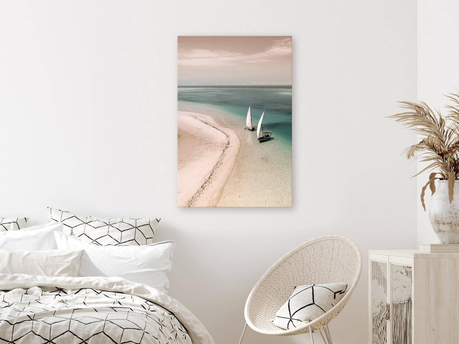 Canvas Romantic Coast (1-part) vertical - seascape with sailboats