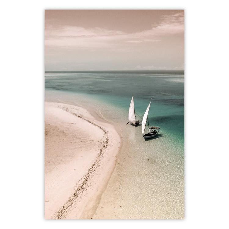 Romantic Coast - beach landscape and sailboats on the azure sea