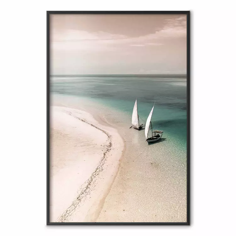 Romantic Coast - beach landscape and sailboats on the azure sea