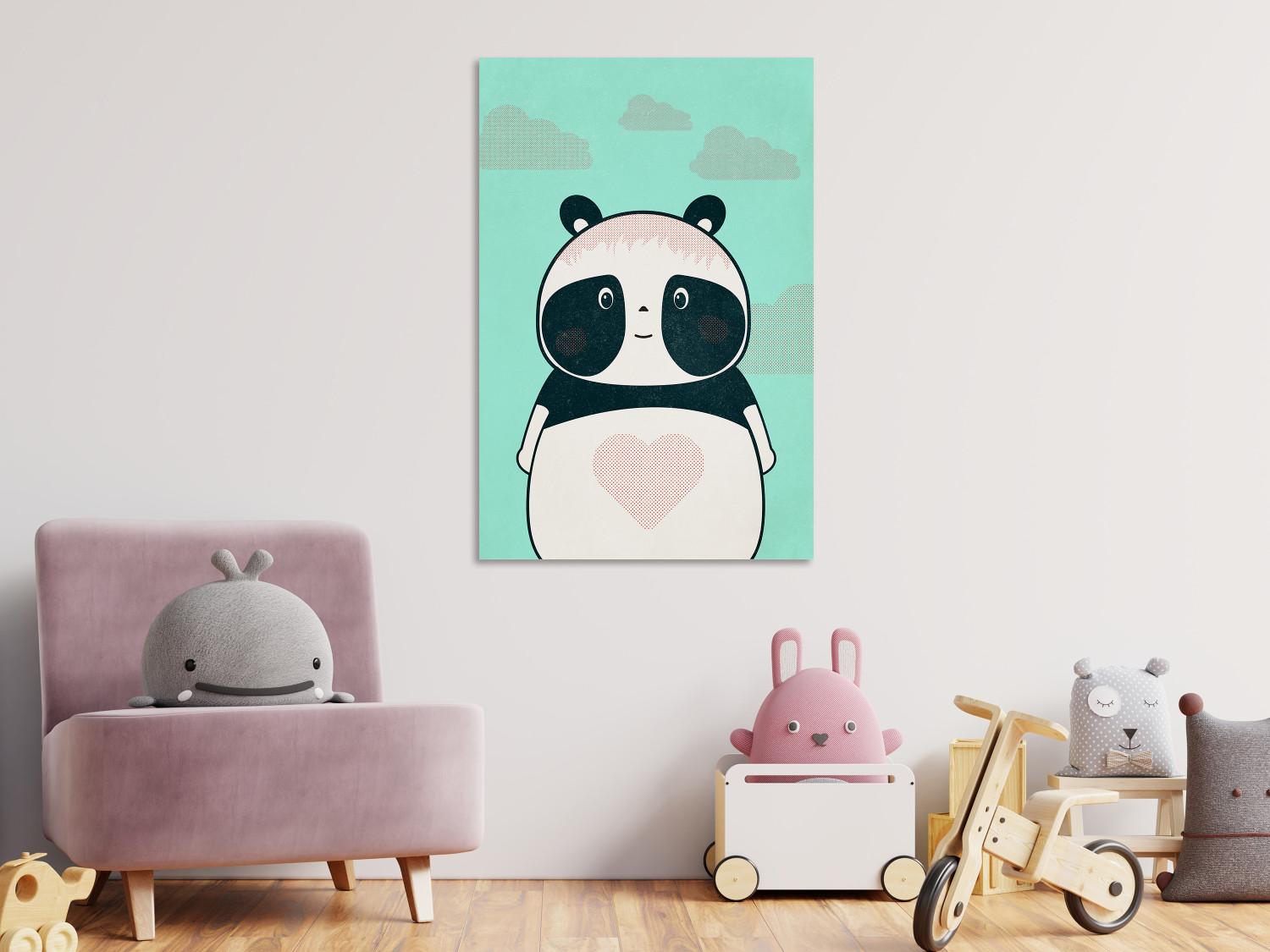 Canvas Caring Panda (1-part) vertical - pastel animal with a heart