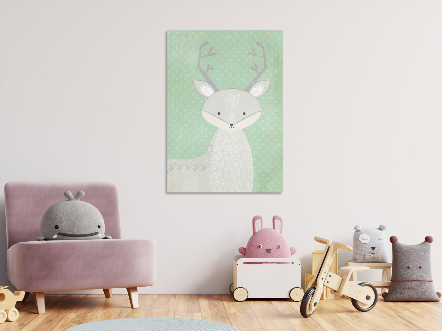 Canvas Young Fawn (1-part) vertical - pastel deer on a dotted background