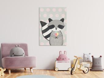Canvas Raccoon Gourmet (1-part) vertical - pastel animal with ice cream