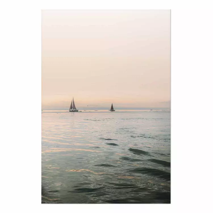 Poster Southern Breeze - seascape with sailboats against sunset backdrop