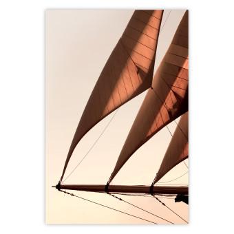 Poster Sea Breeze - seascape of the front of a sailboat in sepia tones against the sky