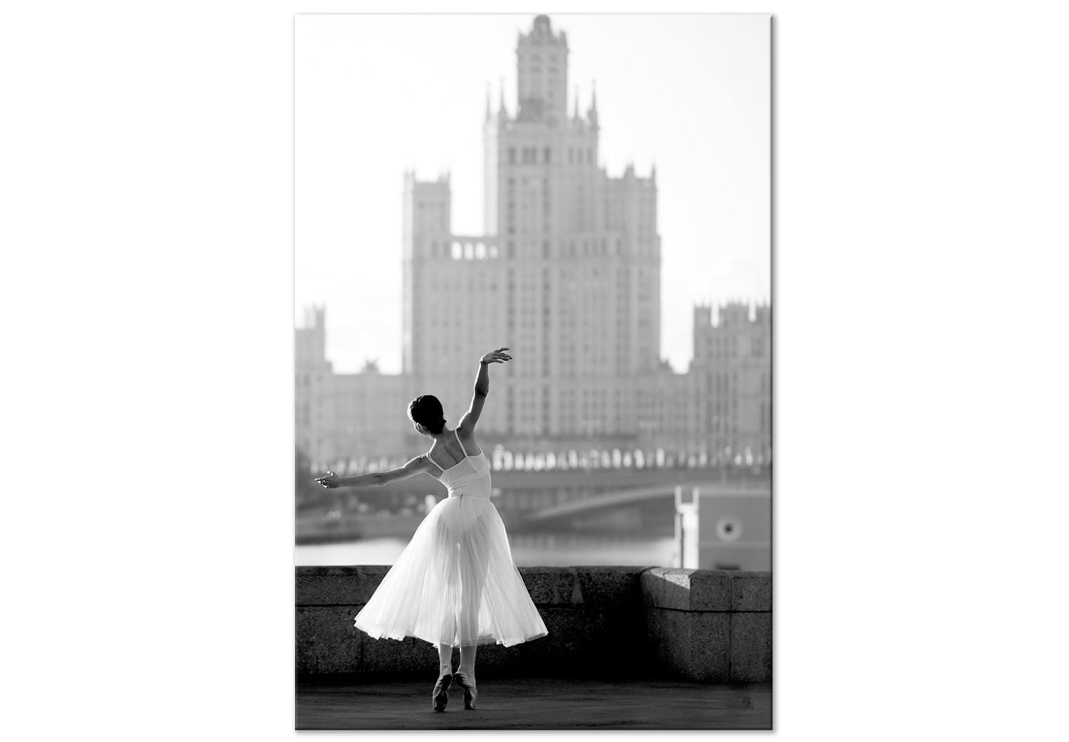 Canvas Dance over the River (1-piece) Vertical - cityscape photograph with a woman