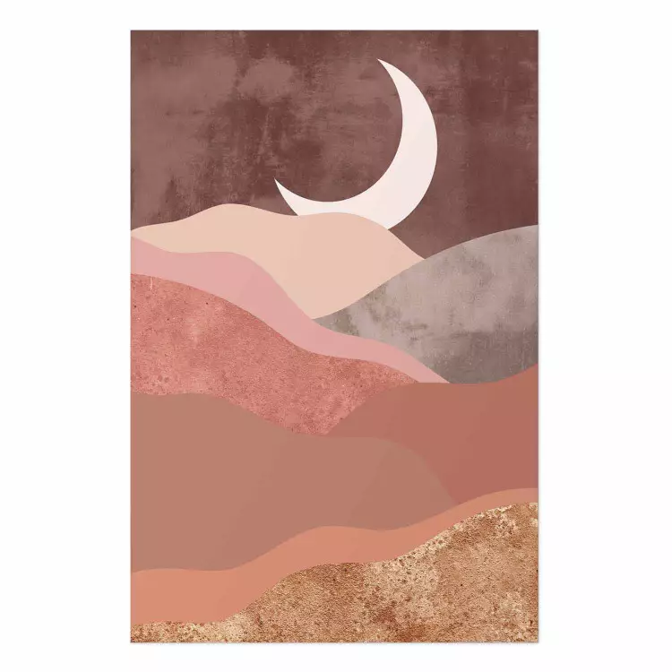 Poster Terracotta Landscape - abstract mountain landscape against a moonlit sky