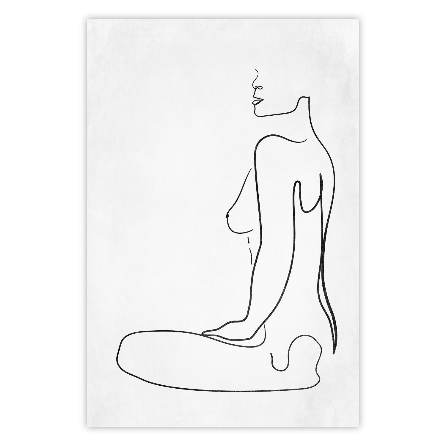 Poster Female Form - black female nude in the form of line art on a white background