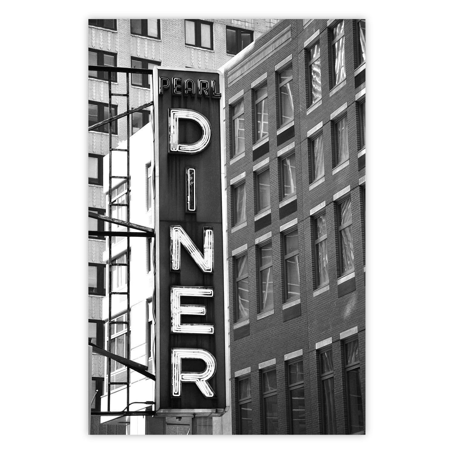 Poster New York Neon - black and white architecture of buildings in New York
