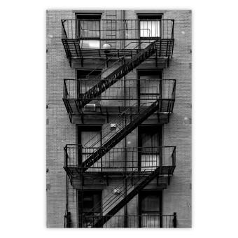 Poster Emergency Exit - black and white architecture of buildings in New York