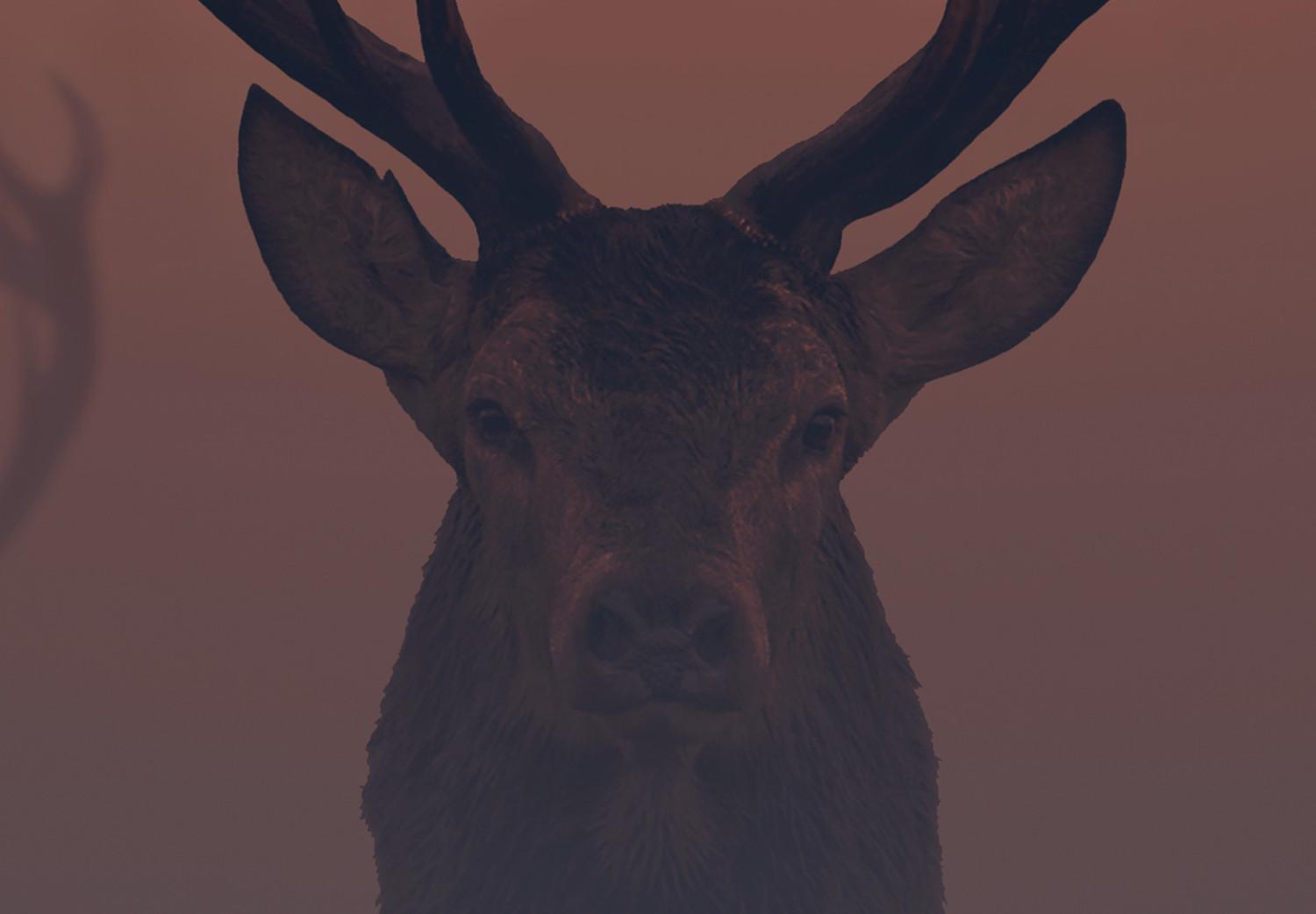 Canvas Deer in the Mist (1-piece) Vertical - animal at sunset