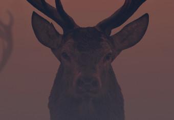 Canvas Deer in the Mist (1-piece) Vertical - animal at sunset
