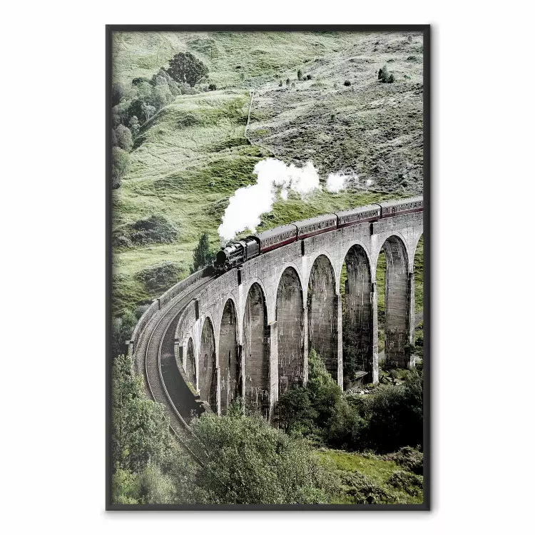 Journey Through Time - landscape of a large viaduct with a train passing through