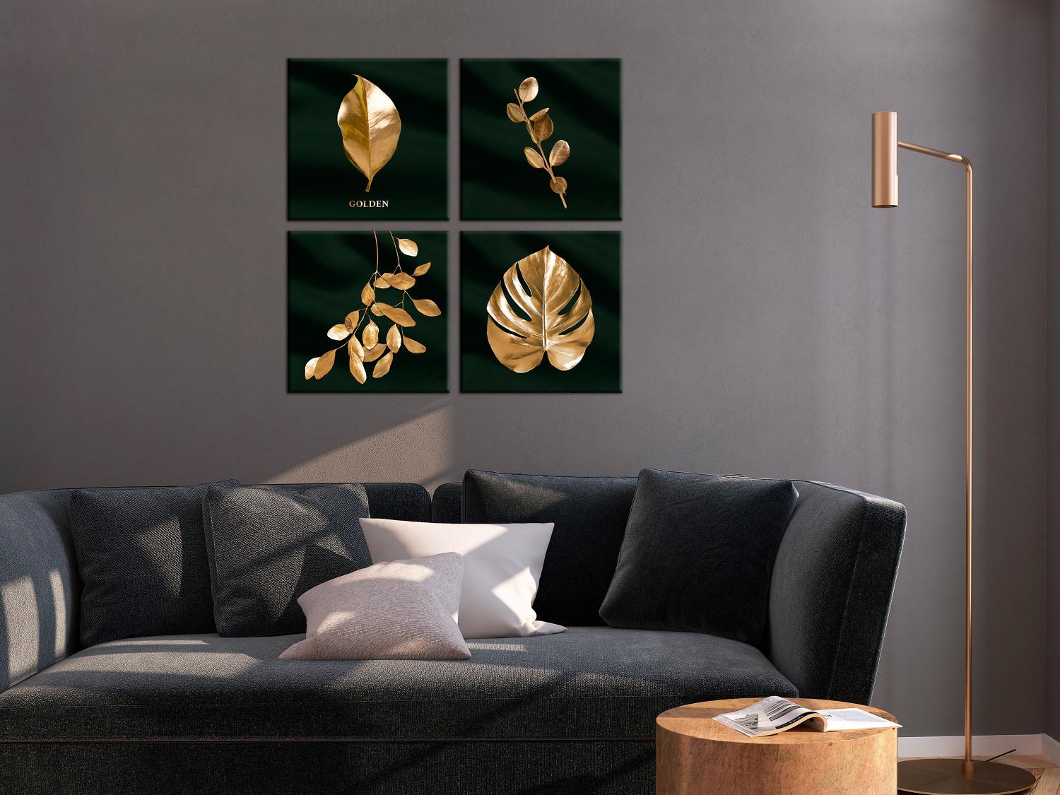 Canvas Floral Elegance (4-piece) - abstract golden floral motif