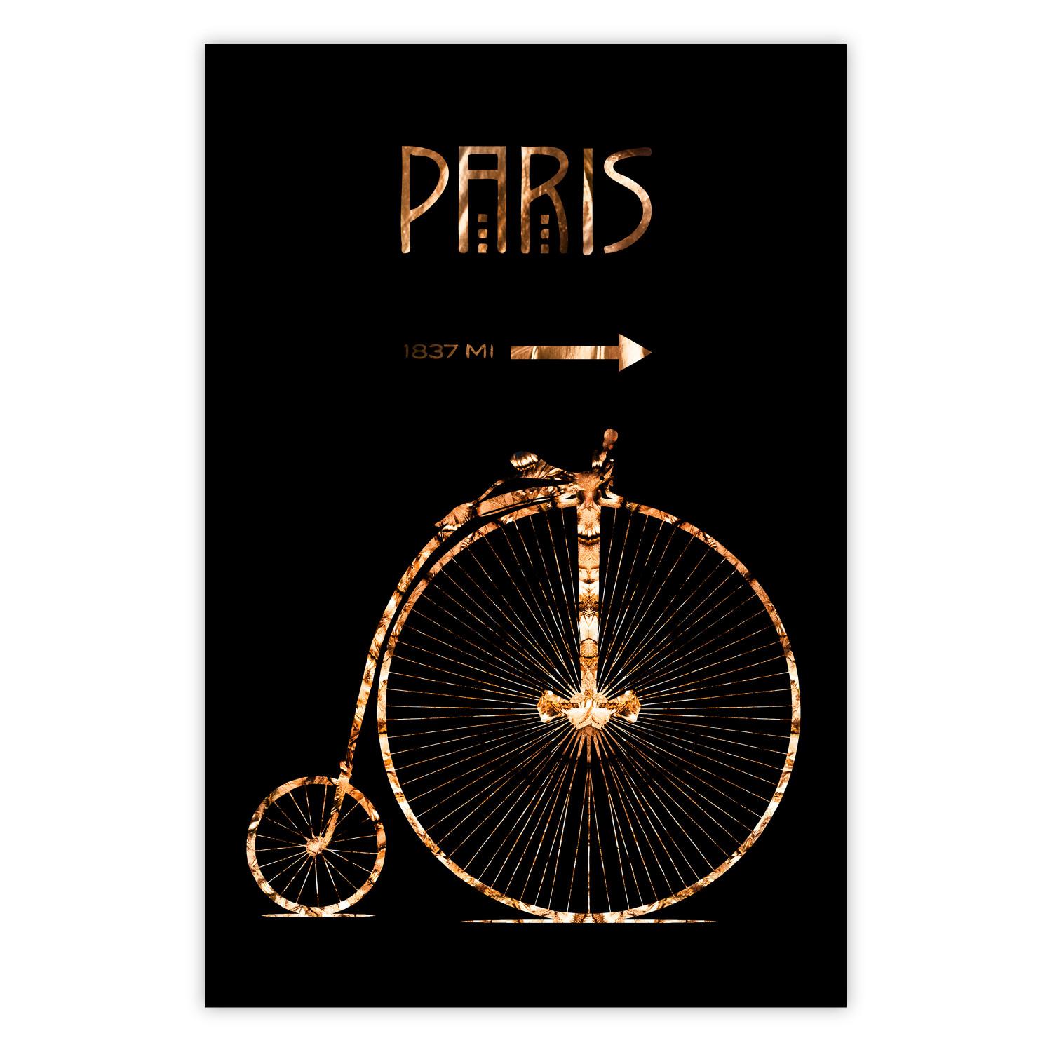 Poster Luxury Ride - golden text and bicycle on a solid black background