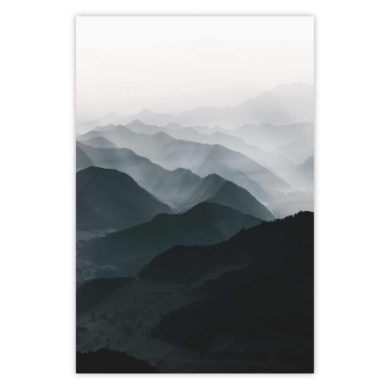 Poster Parallel Ridges - dark mountain landscape against a bright light background