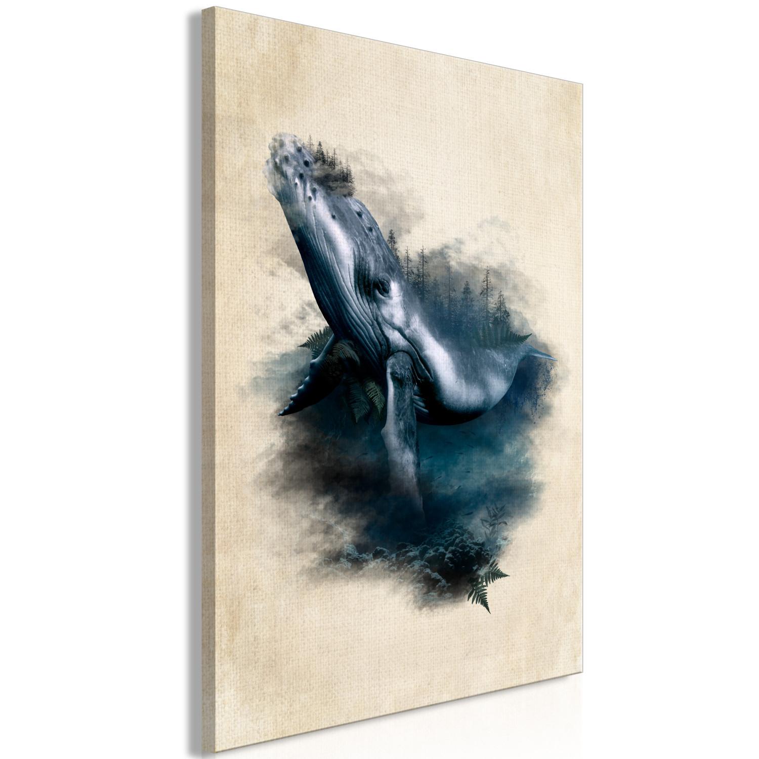 Canvas Underwater Adventure (1-piece) Vertical - drawing of a fish against an ocean backdrop