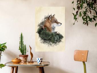 Poster Mr. Fox - abstract composition of an animal surrounded by plants