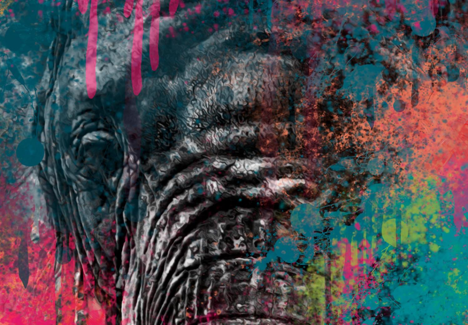 Poster Colorful Safari - multicolored elephant in a watercolor motif on a black background