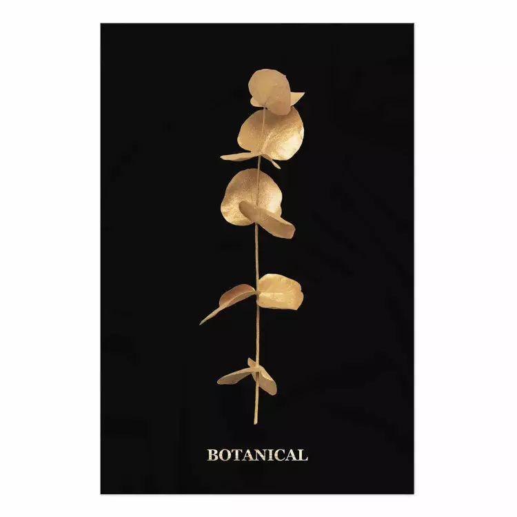 Poster Frozen in Time - golden plant composition with leaves on a black background
