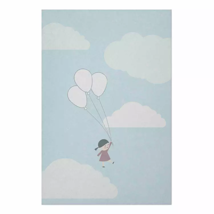 Poster Dreamy Adventure - girl with balloons against sky with clouds