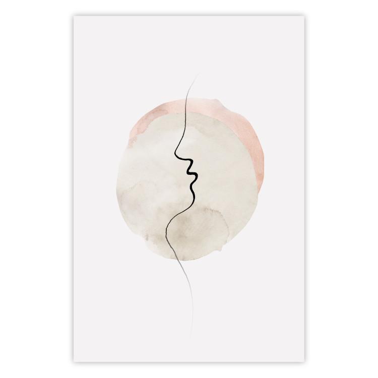 Edge of a Kiss - black line art of a face on a light abstract background