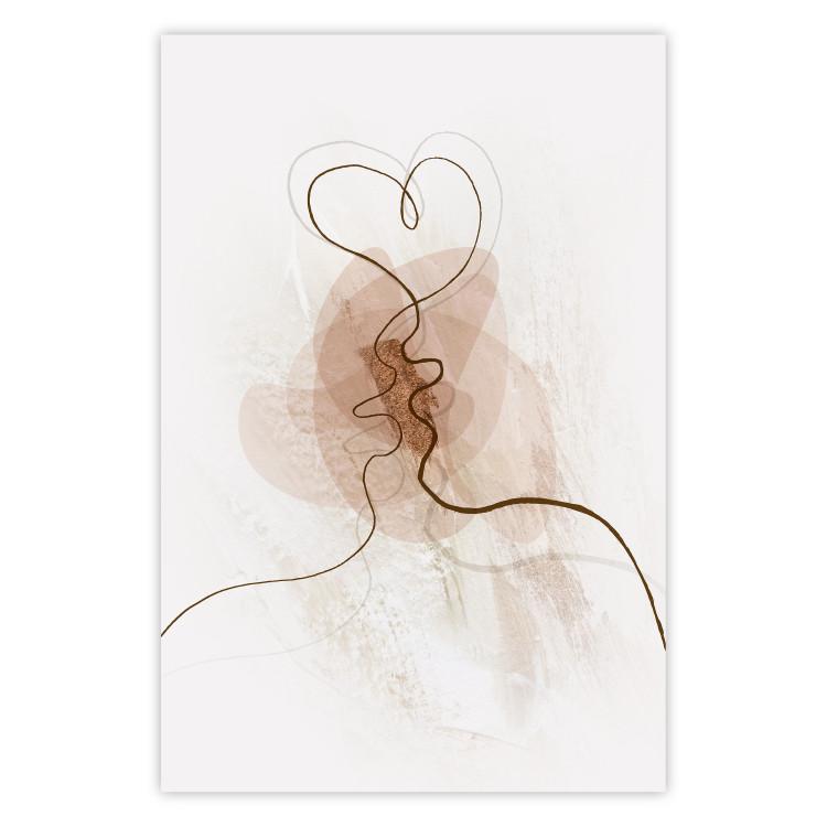 Shared Desire - line art of a kiss on a beige abstract background