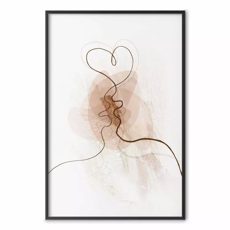 Shared Desire - line art of a kiss on a beige abstract background