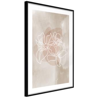 Blossoming Scent - white line art of a flower on an abstract beige background