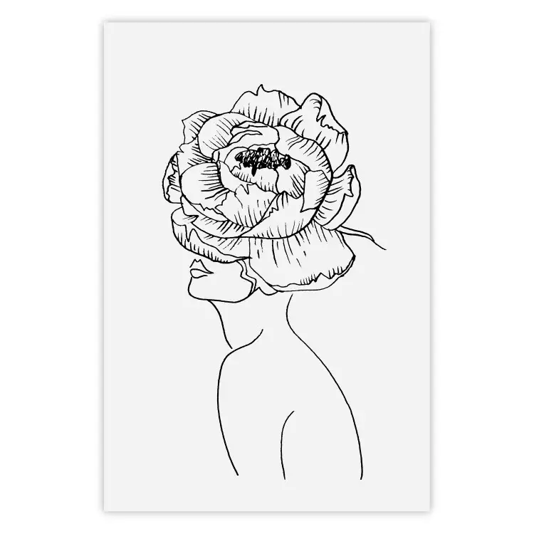 Face of Youth - line art portrait of a woman with flowers on a light background