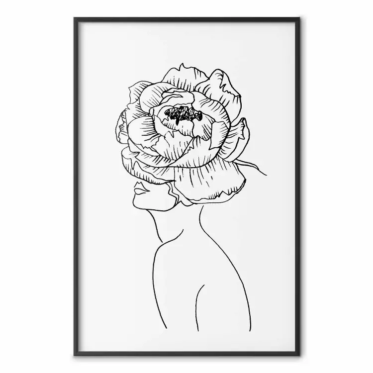 Face of Youth - line art portrait of a woman with flowers on a light background