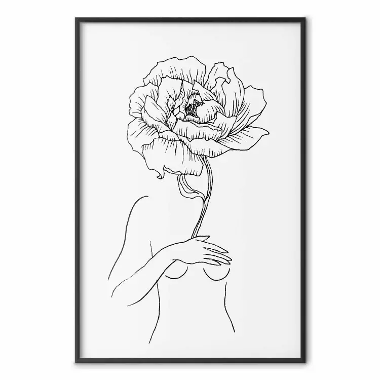 Sensual Blossom - line art of a woman and flowers with a flower on a light background