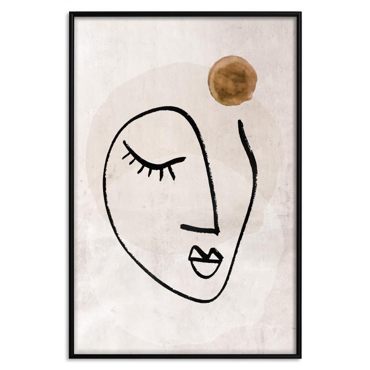 Romantic Thought - abstract black line art of a face on a beige background