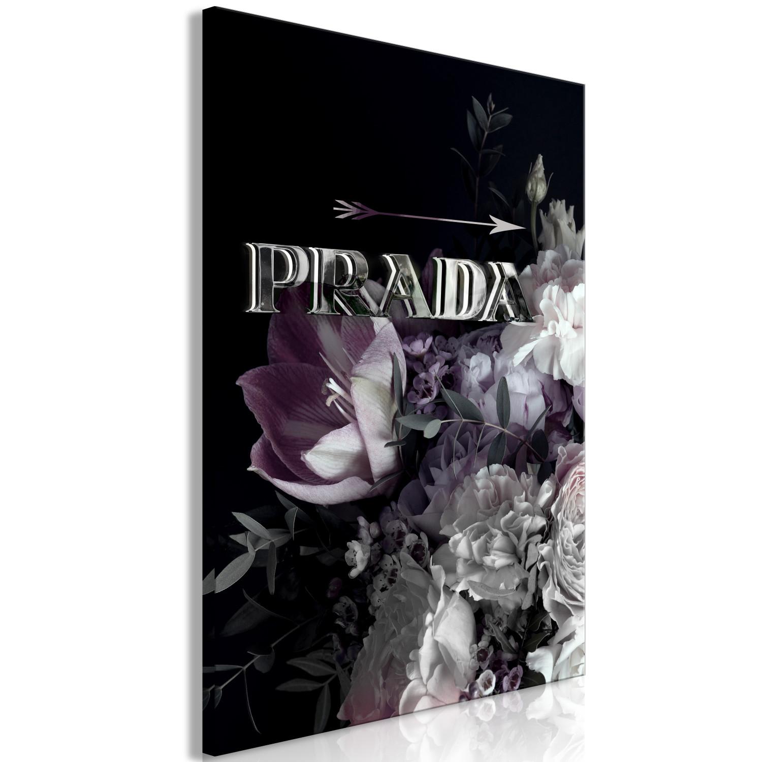 Canvas Prada in Flowers (1-piece) Vertical - gray inscription on a background of flowers
