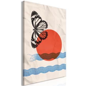 Canvas Sea sunrise with butterfly - abstract on background imitating paper