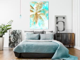 Canvas Golden palm leaves - tropical landscape on a blue background
