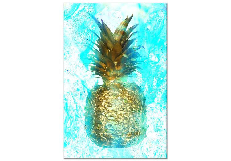 Canvas Print Golden pineapple - abstraction with a still life on a blue background