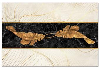 Canvas Golden leaves on black marble - art deco style abstraction