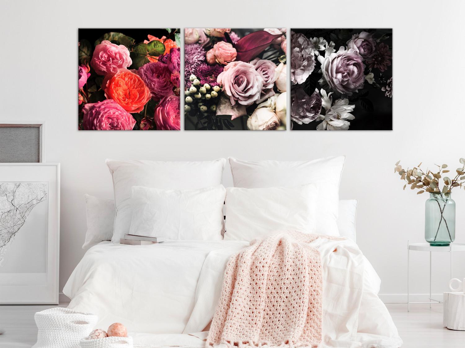 Canvas Bouquet of flowers - triptych with flowers in different shades