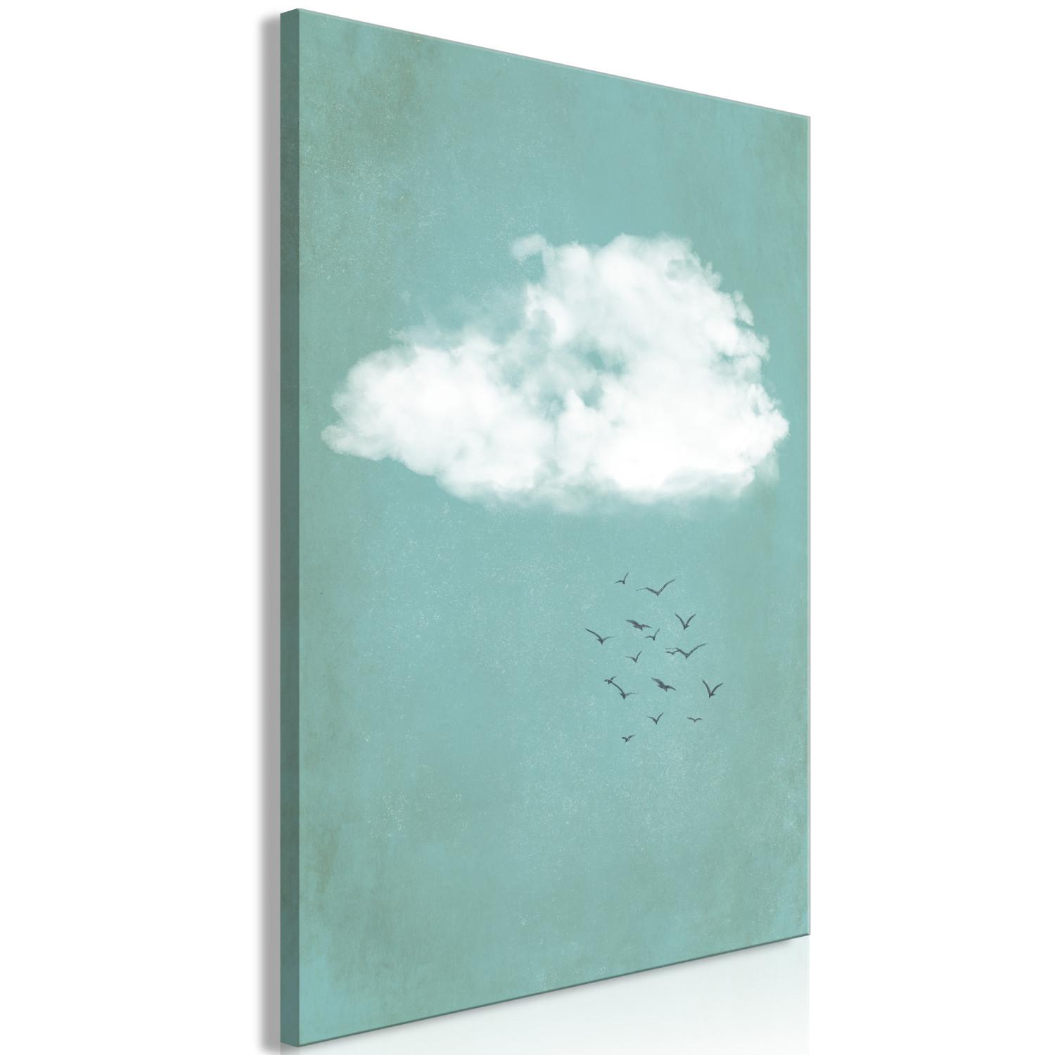 Canvas Clouds and birds - a pastel japandi style landscape of the sky