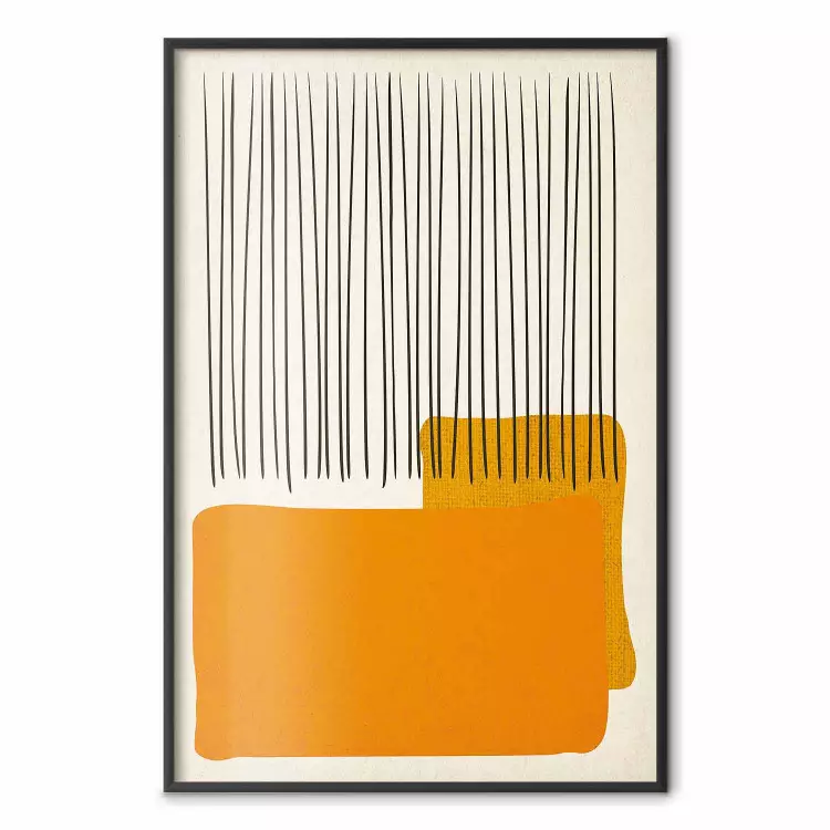Rain on the Beach - black stripes and colorful figures in abstract style